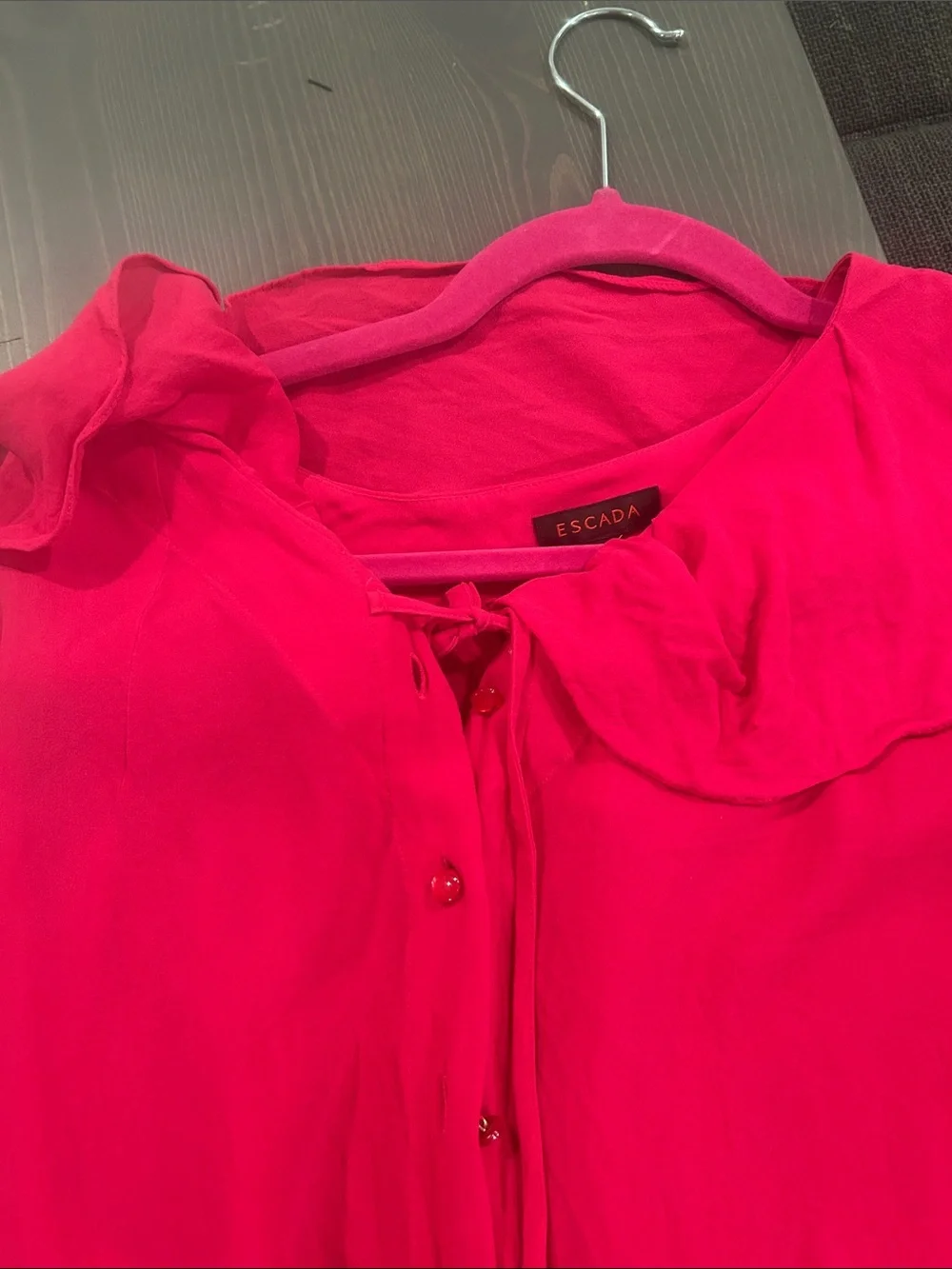 Escada Hot Pink Silk-Blend Tie Neck Blouse